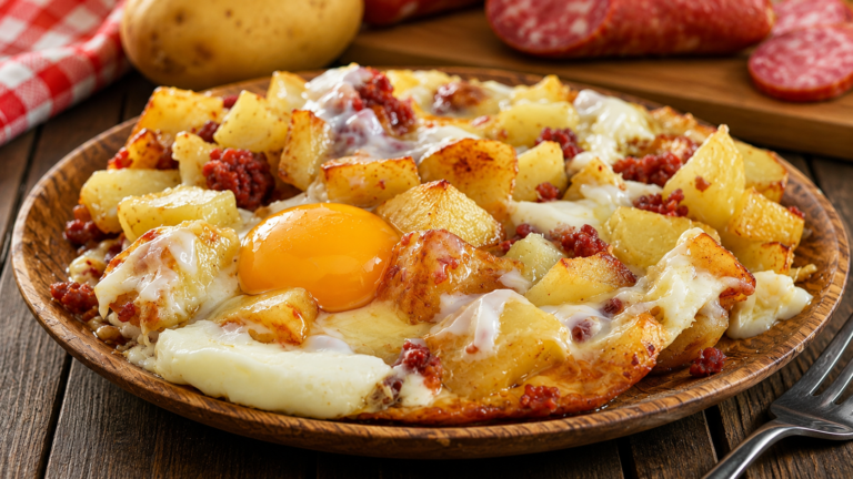 Kartoffelpfanne mit Bratwurst und Eiern – einfach, günstig und voller Geschmack